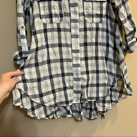 RYU Plaid Button Up Tie Waist Tunic Shirt Belt Lace Size Medium NWT - Picture 3 of 11